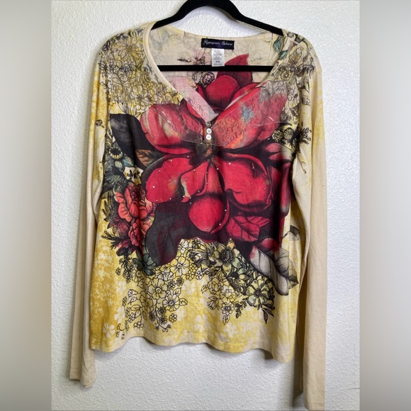 Appropriate Behavior Top Womens XL Red Floral Fairy Grunge Y2K Tee Long Sleeve - Picture 1 of 3
